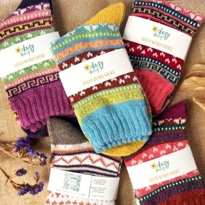 Eisley Retro Nordic Cabin Socks By Daisy Dunes Cotton+Wool Blend 5 Pack NWT$65